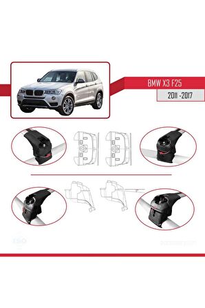 BMW X3 F25 2011-2017 Arası ile uyumlu ACE-2 Ara Atkı Tavan Barı GRİ