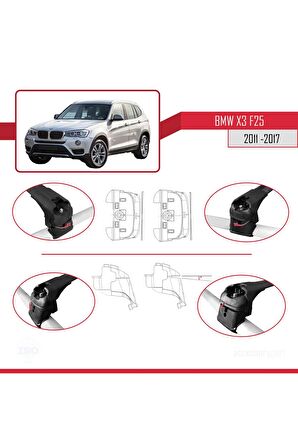 BMW X3 F25 2011-2017 Arası ile uyumlu ACE-2 Ara Atkı Tavan Barı SİYAH