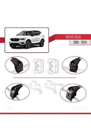 Volvo XC40 2018 ve Sonrası ile uyumlu ACE-2 Ara Atkı Tavan Barı GRİ