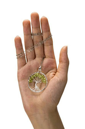 Hayat Ağacı Zebercet Peridot Taşı Doğal Taş Kolye