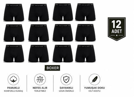 Abani Classic 12 Adet Erkek Boxer Şort Paçalı Ekonomik Paket Pamuk Likralı Konforlu 