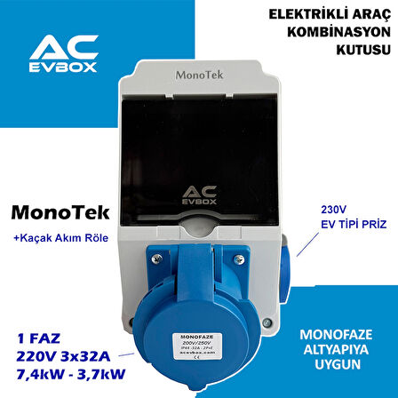 Acevbox Monotek Kombinasyon Kutusu, Monofaze Altyapıya Uygun,tesla Blue Adaptör ve Tüm 7,4kw Mobil Cihazlar