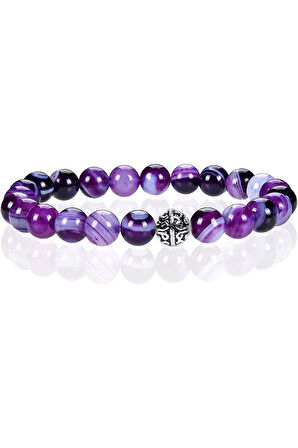 Sertifikalı Gümüş Aparatlı Doğal Mor Akik Taşı Bileklik