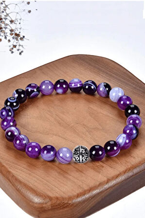 Sertifikalı Gümüş Aparatlı Doğal Mor Akik Taşı Bileklik