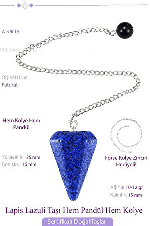 Sertifikalı Lapis Lazuli Taşı Pandül Sarkaç Hem Pandül - Hem Kolye