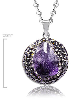 Sertifikalı Yüksek Kalite Zirkonlu Doğal Ametist Taşı Kolye