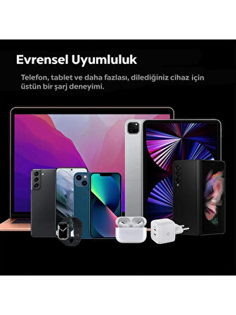  Spigen 35W USB-C 2 Port Mini Hızlı Şarj Aleti Samsung PPS / Isı Düşürücü GaN Destekli Akım Korumalı Güç Adaptörü iPhone & Android & iPad & MacBook Type-C 