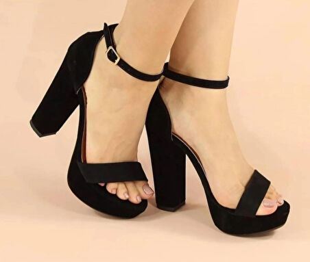 KADIN ABİYE SİYAH SÜET TEK BANT PLATFORM AYAKKABI