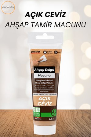 4'lü Açık Ceviz Ahşap ve Duvar Tamir Seti 125 Ml Dolgu Macunu 2 Adet Plastik Spatula 1 Kübik Zımpara