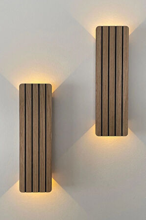 2 Adet Ahşap Pilli Dekoratif Duvar Aydınlatması Aplik Gece Lambası (AÇIK MEŞE - AMBER)