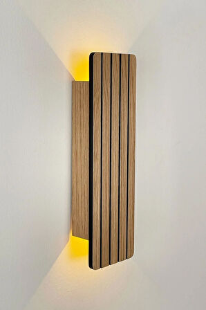 2 Adet Ahşap Pilli Dekoratif Duvar Aydınlatması Aplik Gece Lambası (AÇIK MEŞE - AMBER)