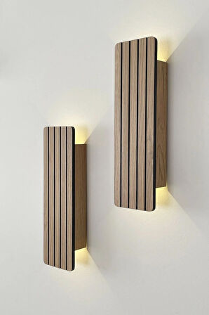 2 Adet Ahşap Pilli Dekoratif Duvar Aydınlatması Aplik Gece Lambası (AÇIK MEŞE - GÜNIŞIĞI)