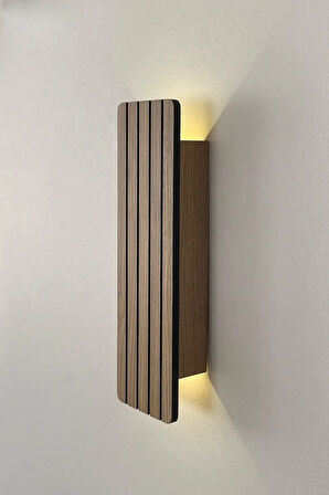 2 Adet Ahşap Pilli Dekoratif Duvar Aydınlatması Aplik Gece Lambası (AÇIK MEŞE - GÜNIŞIĞI)