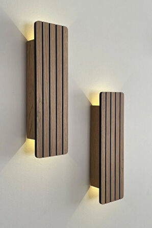 2 Adet Ahşap Pilli Dekoratif Duvar Aydınlatması Aplik Gece Lambası (AÇIK MEŞE - GÜNIŞIĞI)