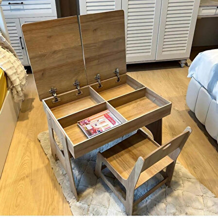 Çocuk Aktivite Masası + 1 Sandalye - % 100 MDF-Üstün Kalite-Açılabilir Masa- Kahverengi