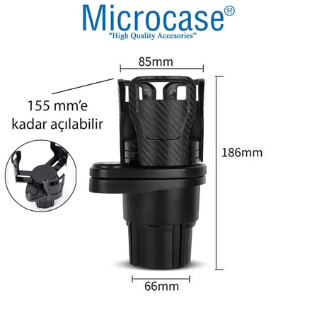 Microcase 2in1 Fonksiyonel Araç İçi Şişe Bardak İçecek Tutucu Çift Kupa Dönebilir Tasarım - AL3479 Karbon