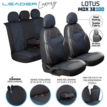 
Honda Civic Uyumlu Deri Detaylı Süet Kumaş Ön Arka Set Oto Koltuk Kılıfı Siyah SC