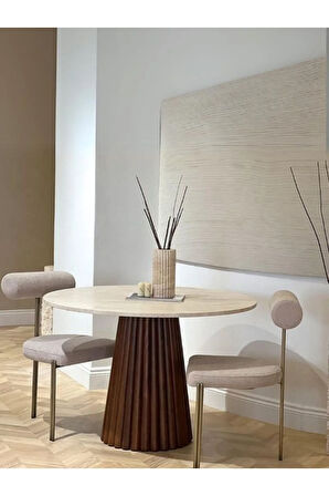 Acantus Traverten Ahşap Yemek Masası 90x90