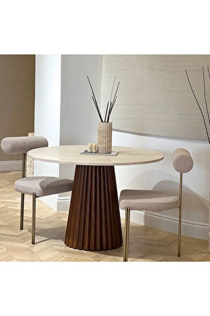 Acantus Traverten Ahşap Yemek Masası 90x90