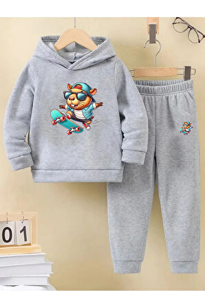 Kışlık Kız Erkek Çocuk Eşofman Takımı 5 6 7 8 9 10 11 12 yaş Capybara