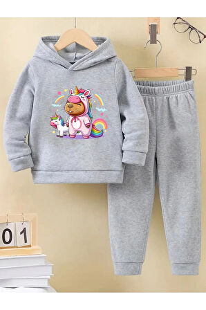 Kışlık Kız Çocuk Eşofman Takımı 5 6 7 8 9 10 11 12 yaş Lincorne Capybara Kapibara