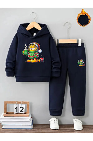 Kışlık Kız Erkek Çocuk Eşofman Takımı Alt Üst Garfield 5 6 7 8 9 10 11 12 yaş Kış Yılbaşı