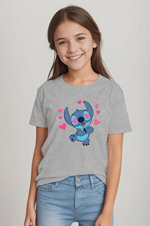 Kaliteli Pamuk Penye Kız Çocuk Baskılı Tshirt 5 6 7 8 9 10 11 12 13 14 yaş Lilo Stitch