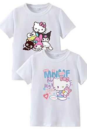 2li Kaliteli Pamuk Penye Kız Çocuk Baskılı Tshirt 5 6 7 8 9 10 11 12 13 14 yaş Hello Kitty