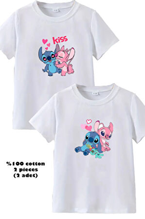 2li Kaliteli Pamuk Penye Kız Çocuk Baskılı Tshirt 5 6 7 8 9 10 11 12 13 14 yaş Lilo Kuromi Hello