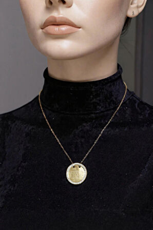 Zirkon Taşlı Ayetel Kürsi Dualı Çelik Kolye