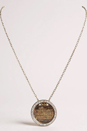 Zirkon Taşlı Ayetel Kürsi Dualı Çelik Kolye