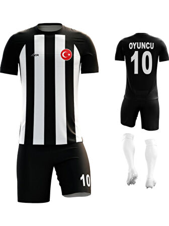 Siyah Beyaz - Çizgili - Kişiye Özel Futbol Forması Takımı