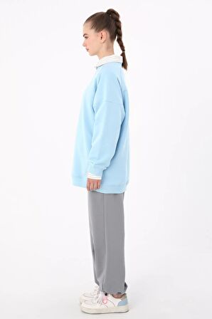 Açık Mavi 3 İplik Oversize Basic Sweatshirt