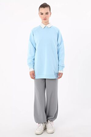 Açık Mavi 3 İplik Oversize Basic Sweatshirt