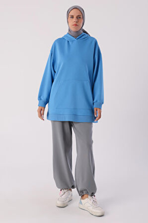 Mavi Kanguru Cepli Oversize Sweatshirt