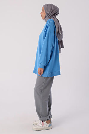 Mavi Kanguru Cepli Oversize Sweatshirt