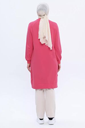 Pembe Pamuklu Nakışlı Sweat Tunik