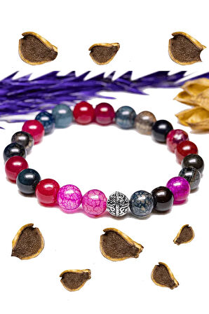 Sertifikalı Aaa+ Kalite Damarlı Renkli Akik Taşı Bileklik - Gümüş Aparatlı