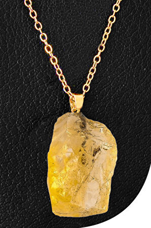 Sertifikalı Ham İşlenmemiş Sitrin Taşı Kolye - 24k Altın Kaplama