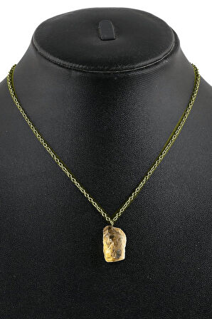 Sertifikalı Ham İşlenmemiş Sitrin Taşı Kolye - 24k Altın Kaplama