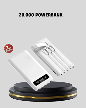 20.000 mAh 4 Çıkışlı LED Göstergeli Hızlı Şarj Powerbank