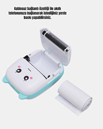 Kablosuz Mini Cep Yazıcısı Bluetooth Destekli 1200mAh Bataryalı
