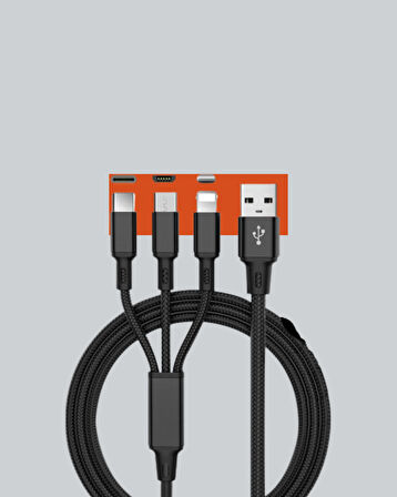 Evrensel 3 Başlıklı Şarj Kablosu – iPhone Huawei Samsung İçin
