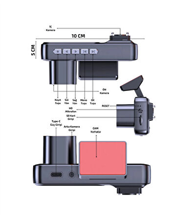 Geri Görüş Destekli Full HD Araç Kamerası – Gelişmiş 3 Kameralı Kayıt Çözümü