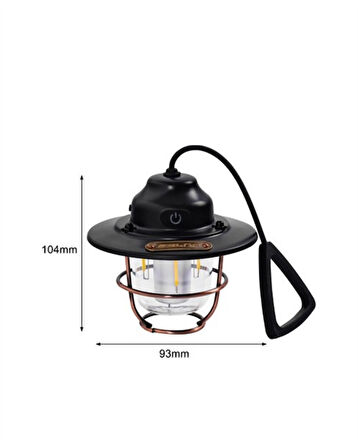 4 Fonksiyonlu Dekoratif Kamp Lambası – Tungsten Ampul, USB Çıkışlı