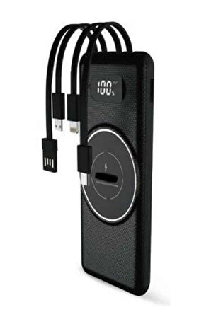 Wireless Powerbank 10000 Mah LED Ekranlı Dahili Kablolu Hızlı Şarj
