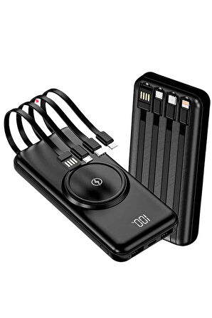 Kablosuz Çoklu Şarj Girişli 10.000 Mah Kablolu Powerbank Taşınabilir