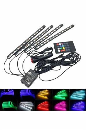 Araç İçi Ayak Altı 12'li Şerit Led Işık Uzaktan Kumandalı RGB Işıklı Ses ve Müziğe Duyarlı