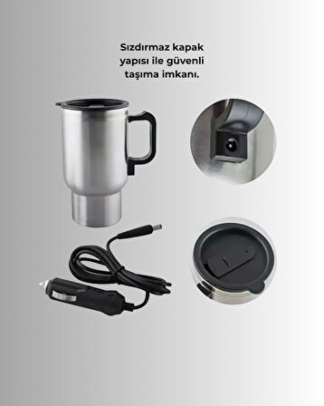 Araç İçi Paslanmaz Çelik Isıtıcı Termos Bardak 12V Çakmak Girişli