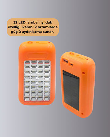 Güneş Paneli ile Şarj Olan 32 LED’li Powerbank Cihazı